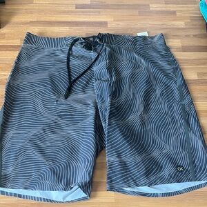Outerknown Black and Gray Striped Board Shorts
